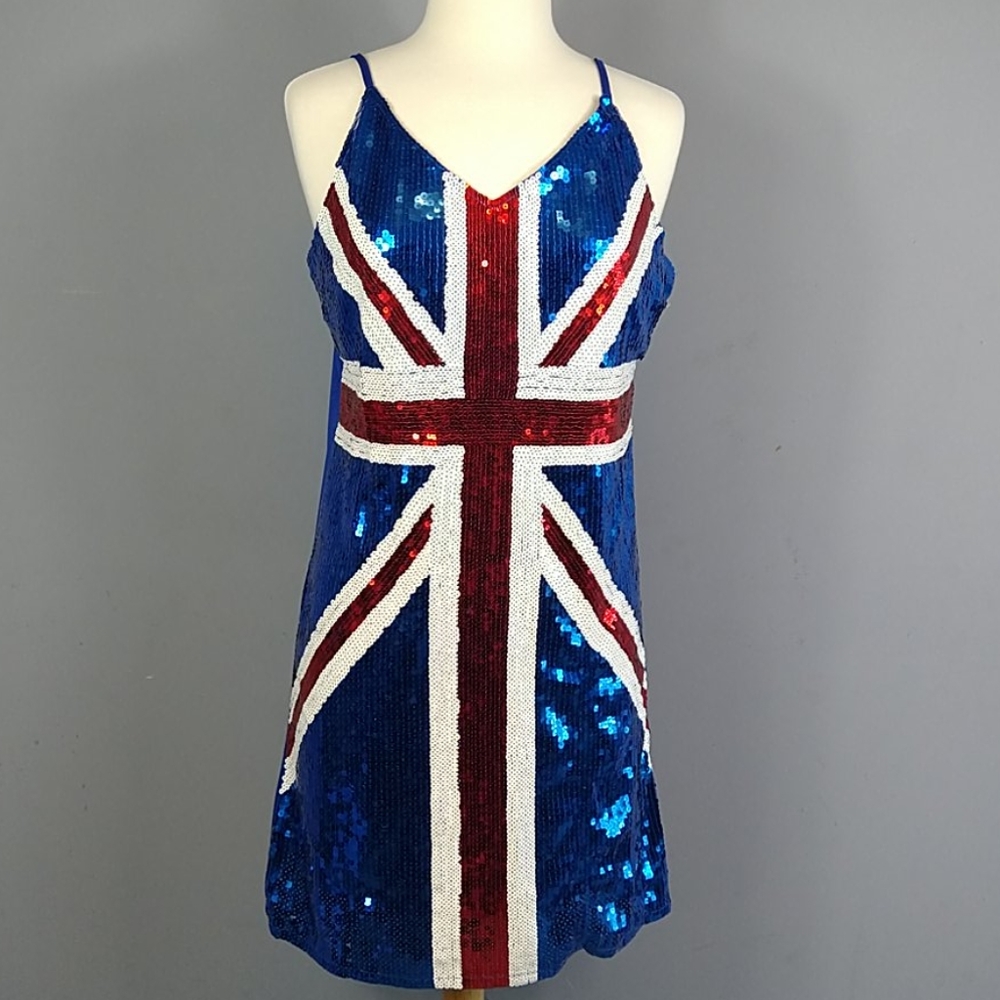 Union Jack Sequin Charades costume dress defect XL